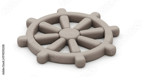 A gray inflatable ships steering wheel toy on a white background.