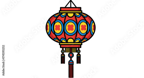 Colorful Traditional Chinese Lantern with Decorative Tassels.