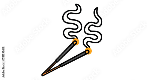 Two Lit Incense Sticks with Wavy Smoke Trails.