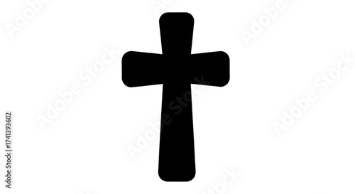 Simple Black Christian Cross Symbol on White Background.