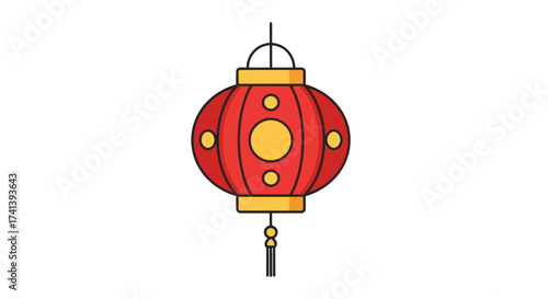 Traditional Red Chinese Lantern with Yellow Accents and Tassel.