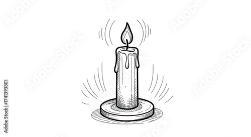 Hand-drawn illustration of a lit candle with dripping wax and radiating light.