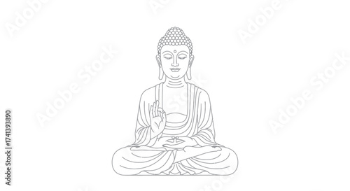 Stylized Line Art Illustration of a Seated Buddha Figure in Meditation Pose.