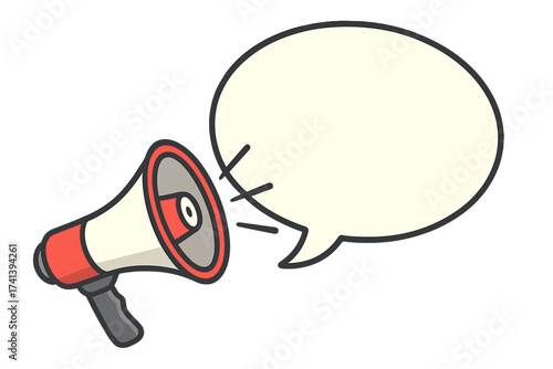We are hiring job vacancy announcement. Megaphone loudspeaker with speech bubble. Business recruitment advertising banner concept. Promotion marketing message vector illustration.