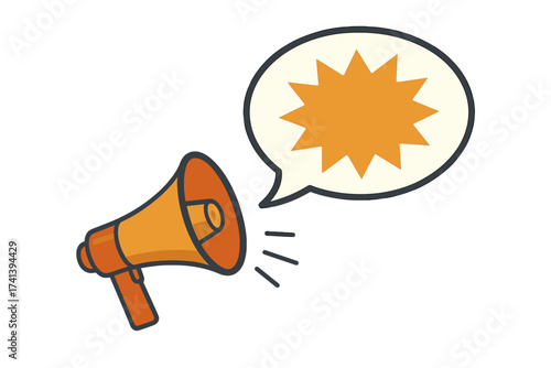 Megaphone with speech bubble for announcement. Loudspeaker for business marketing and advertising. Communication concept for promotion, sale, news, and public relations.
