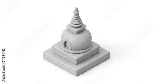 Miniature White Stupa Model with Tiered Base and Spire.