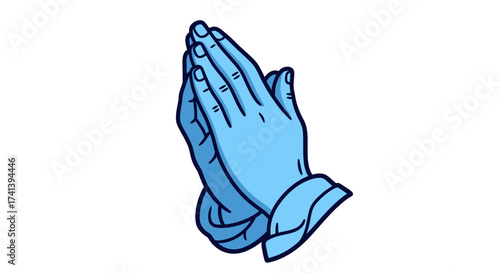 A pair of light blue hands clasped together in prayer.