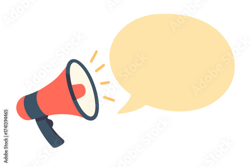 Megaphone with speech bubble for benefits announcement. Loudspeaker for marketing, business and advertising. Promotion and communication concept. Vector banner for important news.