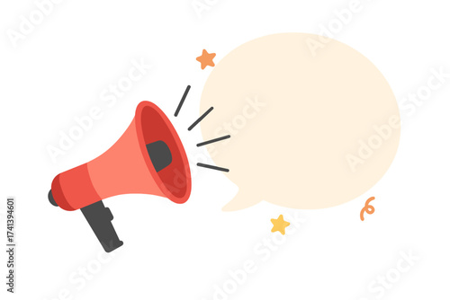 Megaphone with speech bubble for an important announcement. Loudspeaker for business marketing and advertising. Get ready concept. Promotion and sale banner vector illustration.