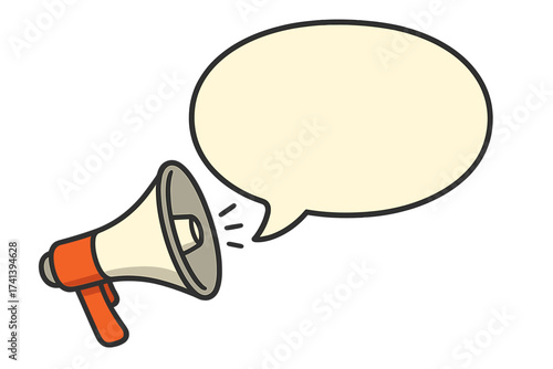 Megaphone with speech bubble for announcement. Loudspeaker for marketing and advertising. Business promotion and communication concept. Vector icon for news, alert, and message.