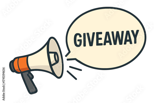 Giveaway announcement with a megaphone. Loudspeaker and speech bubble for marketing and advertising. Vector banner for business promotion, social media contest, free prize alert.