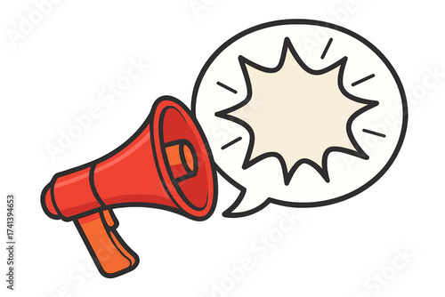 Megaphone with speech bubble. Loudspeaker for business marketing, advertising. Important announcement, we're hiring, recruitment concept. Vector alert, promotion, communication.