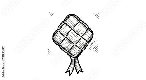 Hand-drawn sketch of a traditional diamond-shaped woven rice cake.