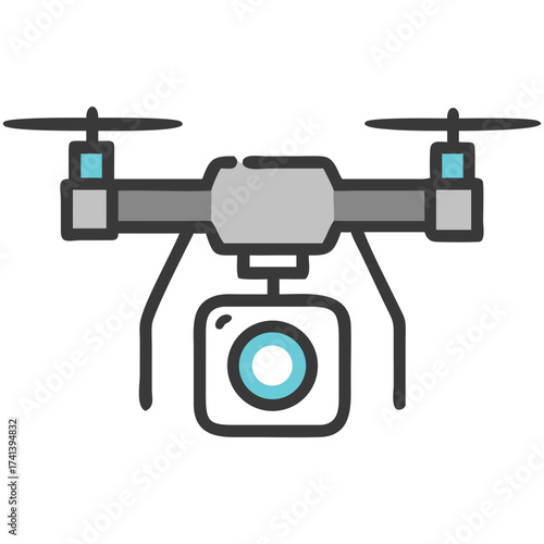 Drone: A close-up illustration of a drone, meticulously designed with intricate lines, stands ready to capture moments from above, showcasing its sleek design, and advanced technology.