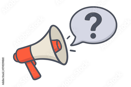 Megaphone with quiz speech bubble. Loudspeaker with question mark icon. Concept of survey, trivia, FAQ, support. Business marketing and advertising banner. Communication symbol.