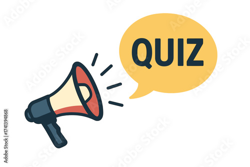 Quiz time announcement with megaphone. Loudspeaker icon for game or trivia night. Marketing banner for business promotion and advertising. Question and answer vector concept.