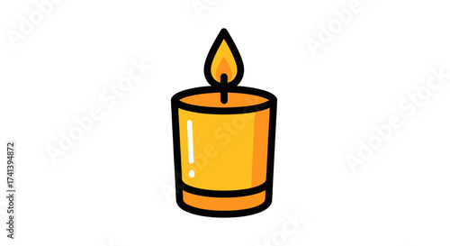 Vibrant Cartoon Style Lit Yellow Candle with Bright Flame Illustration.