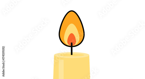 Simple Cartoon Lit Candle with Bright Yellow Flame.