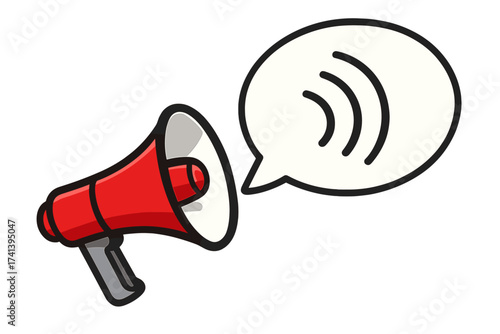 Megaphone with speech bubble. Loudspeaker for business, marketing, advertising. We want you concept for recruitment and hiring. Banner for promotion, announcement, communication.