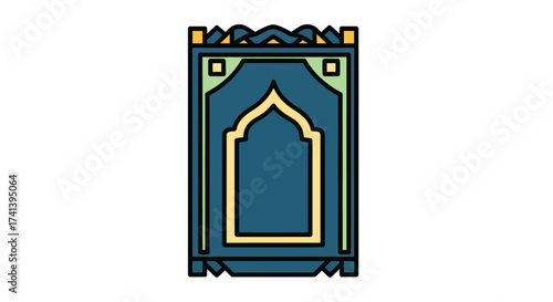 Islamic Prayer Mat with Traditional Arch Design and Decorative Border.