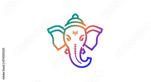 Colorful gradient line art of the Hindu deity Lord Ganeshas head a modern and stylized icon.