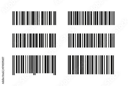 Barcode set vector collection. Universal Product Code for retail and inventory. Digital scanning and identification symbol. Marketing, price and logistics concept illustration.