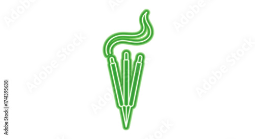 Neon Green Incense Sticks Burning with Wavy Smoke Icon.