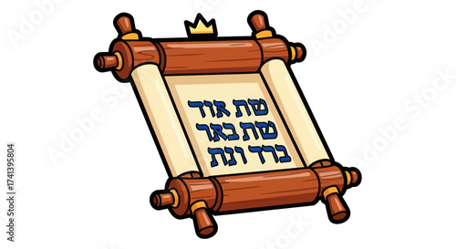 Ancient Hebrew Scroll with Crown and Religious Text.