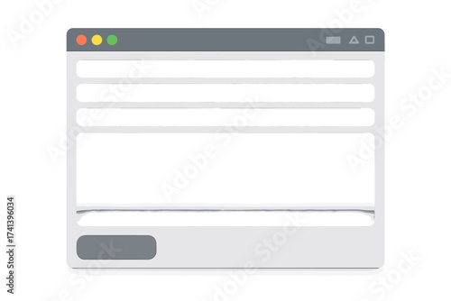Email message blank window. E-mail template. Internet mail frame interface for new message. User interface web panel. Send button. Vector illustration of app composer mockup.