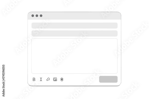 Email message blank window template. Internet mail frame user interface for composing a message. UI web panel for sending email. Vector illustration for newsletter or contact form.