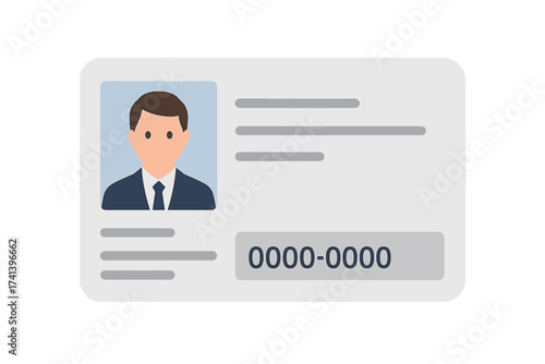 ID card vector icon. Man photo identification. Driver license with personal data. Employee badge for access. Identity document template. Verification, security. Flat illustration.
