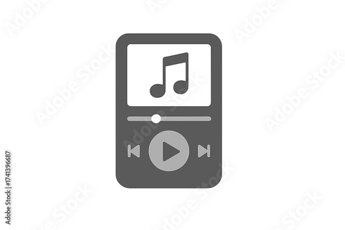 Media player vector icon. Mobile music app interface. Flat design audio player with play button. Listen to song, podcast, playlist. Digital mp3 symbol for web, UI, UX design.