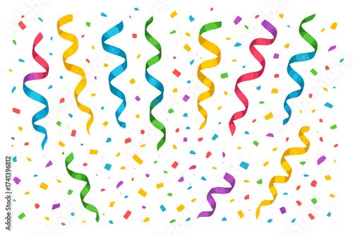 Colorful confetti vector background. Festive falling shiny glitter isolated on transparent. Party celebration decoration. Birthday, new year, carnival, holiday design element.