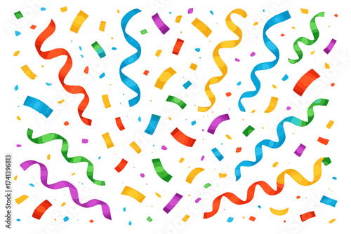 Colorful confetti vector background. Festive falling serpentine for party celebration. Holiday design for birthday, carnival, new year. Joyful winner surprise abstract illustration.
