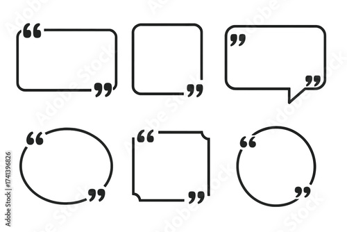 Quote box frame big set. Quotation mark icon. Texting boxes and speech bubble collection. Blank template for text, info, design, blog. Creative vector banner symbol.
