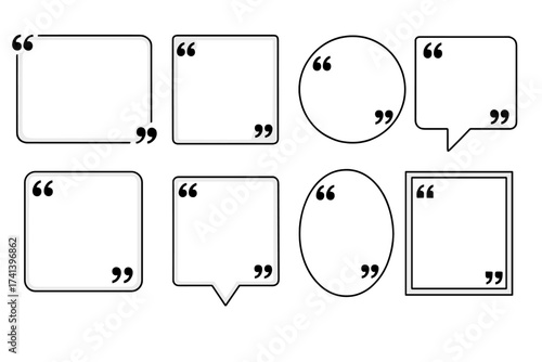 Quote box frame big set. Blank template for text info. Texting quote boxes and quotation bubble for blog post symbols. Creative vector banner for testimonials and reviews.