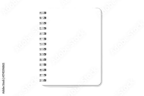 Realistic notebook mockup with blank cover and silver spiral binding. Vector copybook template for business or school. Notepad diary illustration isolated with shadow for branding.