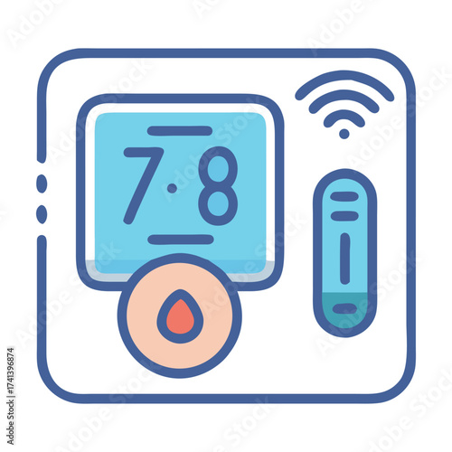 Digital Blood Glucose Meter: An illustrative depiction of a blood glucose meter, showcasing a clear numerical display, alongside intuitive controls and connectivity.