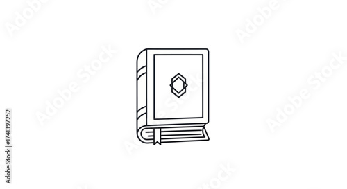 Stylized Outline of an Islamic Holy Book with Geometric Emblem.
