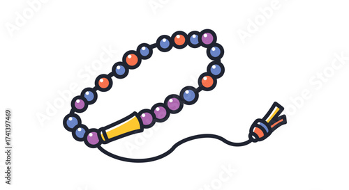 Vibrant Cartoon Prayer Beads with Tassel and Cylindrical Bead.