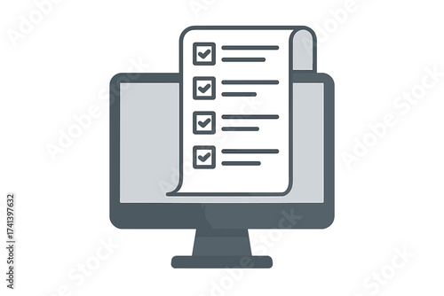 Online form survey on computer monitor screen. Digital questionnaire, checklist, or internet exam icon. Concept for customer feedback, evaluation, quiz results, web test.