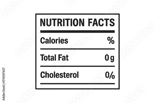Vector nutrition facts label for product package. Daily value ingredients chart. Calorie, fat, cholesterol data. Food information guide. Healthy diet packaging element design.
