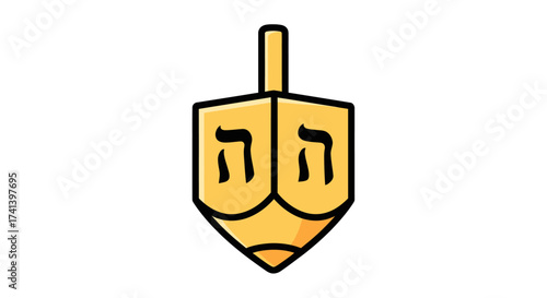 Cartoon Yellow Dreidel with Hebrew Letters for Hanukkah Game.