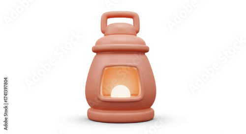 Terracotta Lantern with Glowing Interior Light.