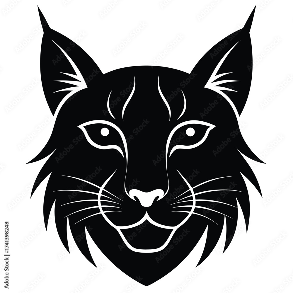 Obraz premium Lynx Head Silhouette in Flat Black Vector Minimal Style