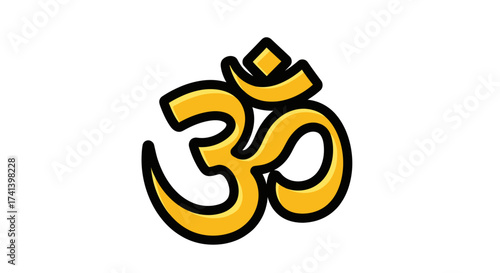 Sacred golden-yellow Om symbol a spiritual icon of peace.