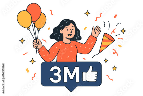 Thank You 2 Million Followers Celebration Card, Social Media Milestone, Blogger Appreciation, Digital Subscriber Growth, Online Community Achievement, Vector Illustration