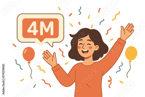 Thank You 4 Million Followers Celebration, Social Media Milestone, Blogger Appreciation, Web Concept, Subscriber Growth, Digital Influence, Popularity Achievement, Cartoon Vector Illustration