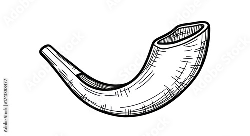 Hand-drawn illustration of a traditional Shofar horn.