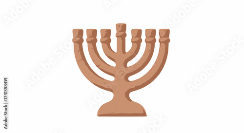 Wooden Hanukkah Menorah with Nine Branches and Candle Holders.